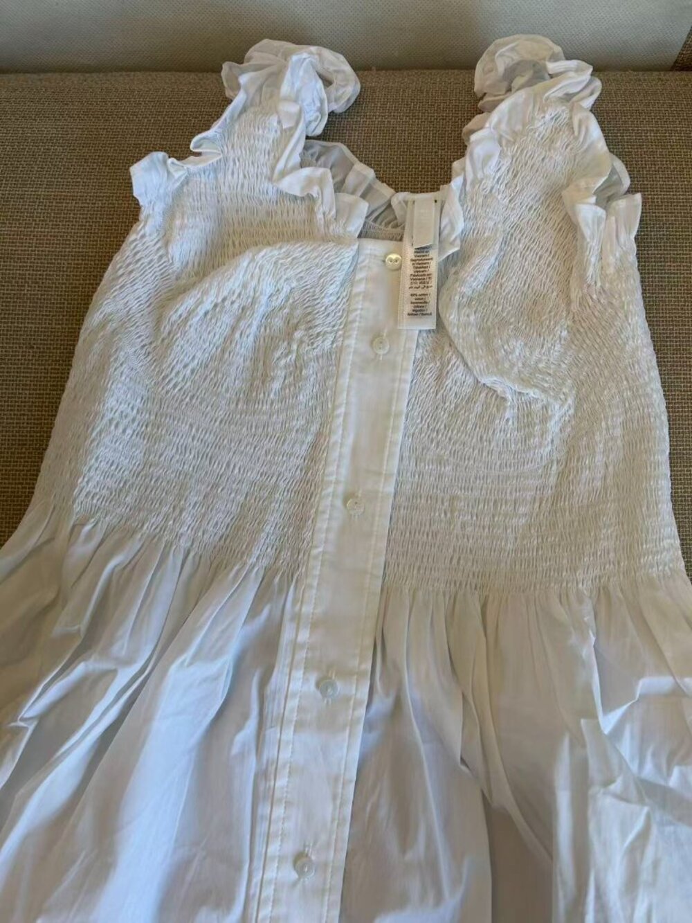 NEW Skims Mini Smocked Dress Medium Snow White - Picture 7 of 10